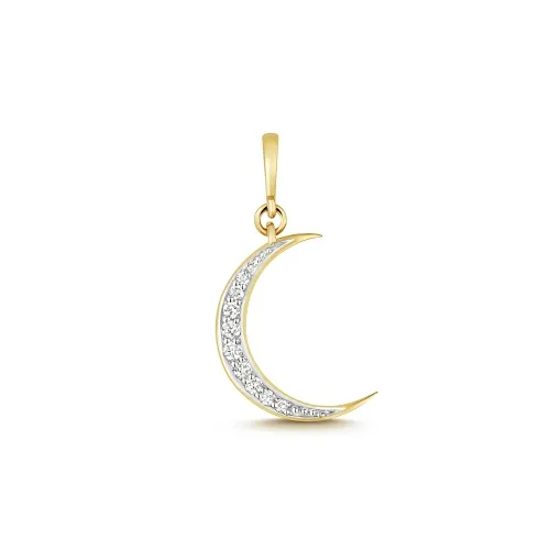 0.05ct Diamond 9ct Gold Moon Pendant - Yellow Gold